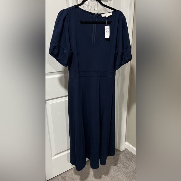 LOFT Balloon Sleeve Midi Dress - Size 8 - Picture 1 of 4